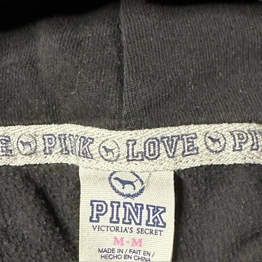 Victoria’s Secret PINK Love Pink Black Hoodie Sweatshirt Women’s Medium - Picture 2 of 5